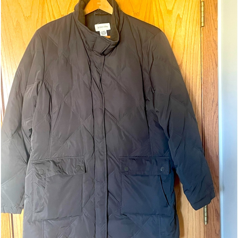 St. John’s Bay Brown Quilted and lined coat.  Like new, barely worn.